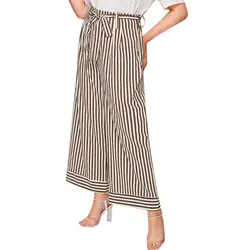 Мода Плюс Размер повседневные женские свободные полосатые широкие брюки палаццо брюки однотонные на шнуровке женские брюки до щиколотки