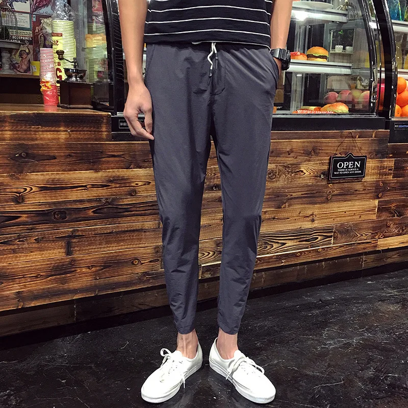 

Top quality 2019 Fashion summer wear slacks male British men thin harem pants student hip hop thin beam foot pencil pants men