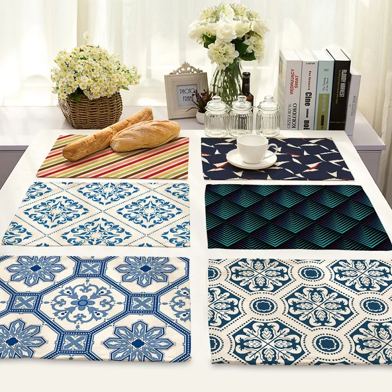 

Nordic Wind Geometry Mandala Life 4 pieces Set Kitchen Table Mats Cotton Linen Table Napkin Pattern Decorative Placemats
