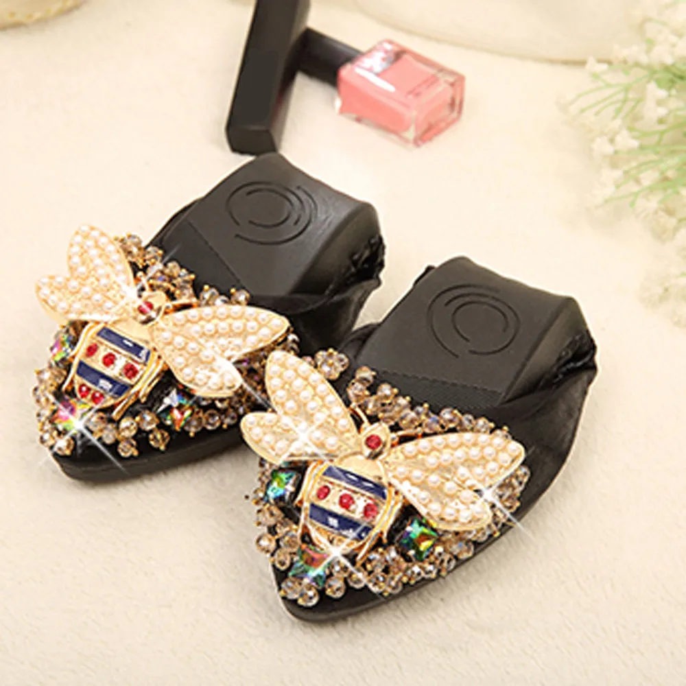 YOUYEDIAN ballerina Woman Plus Size Crystal Flat Shoes Comfortable Rhinestone Soft Bee sandalias mujer planas casual#G30