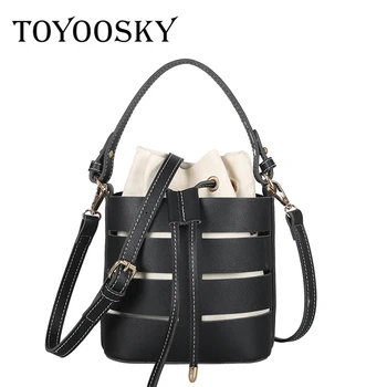 

TOYOOSKY Women's Handbags Hollow Out Messenger Bags Fashion PU Leather Female Crossbody Bag Small Bucket Bags Femenino Bolsa