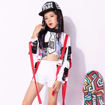 

Kids Jazz Dance Costumes Girls Hiphop Practice Clothes White Dance Clothes Child Street Dance Stage Performance Clothing DQL322