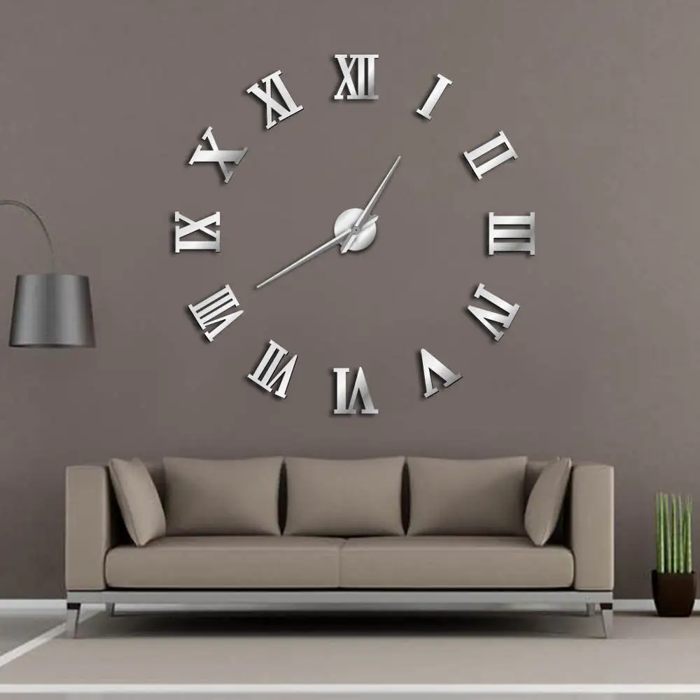 Modern DIY Large Wall Clock Mirror Surface Sticker Decor Art Design Indoor Home