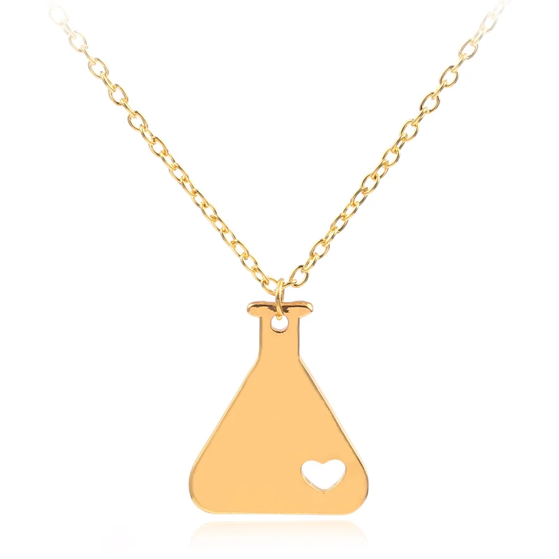 

2018 Fashion Long Necklaces Science Erlenmeyer Flask Chemistry Necklace Nerd Love Science Biology Necklace Heart Collar Mujer