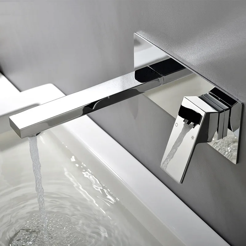 

All copper cold and hot concealed basin faucet with embedded box into wall type upper and lower basin single handle faucet