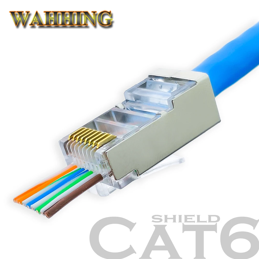 50/100pcs RJ45 Connector Cat5e Cat6 Network Connector Shielded Modular 8Pin  Rj45 PlugUTP Terminals Have Hole HY1549