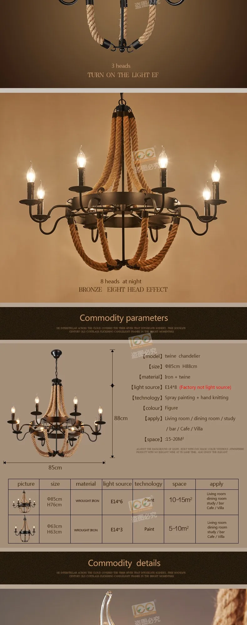 retro Designer rope Pendant Light RH LOFT lamp Industrial iron nordic Dining Room Bedside Bar vintage luminaire Pendant Lamps