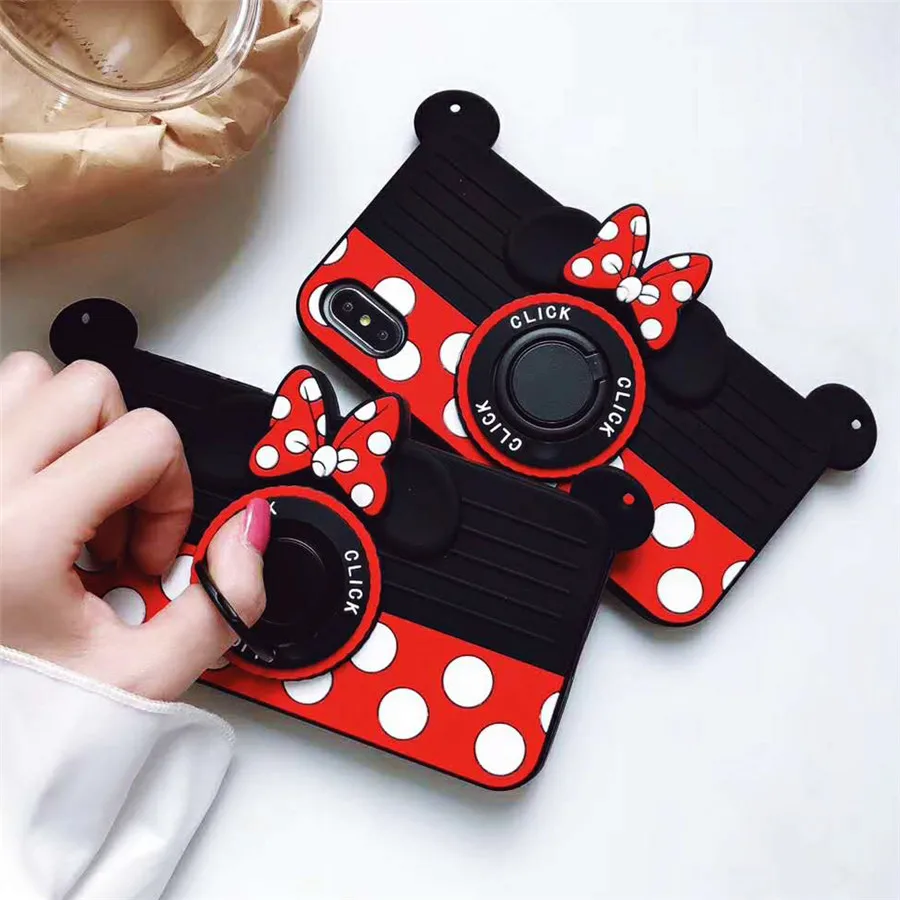 

Cute 3D Minnie Camera Silicone Phone Case for iphone X XS Max XR Cases Ring Grip Stand Soft Cover for iPhone 8 7 6s 6 plus Case