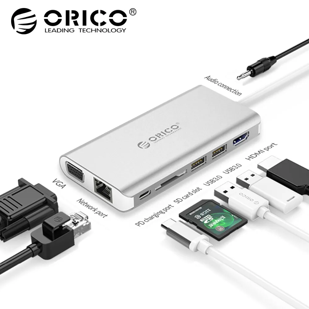 

ORICO 8 in 1 USB HUB USB-C TO HDMI RJ45 HUB For MacBook Samsung Galaxy S9 Note 9 Huawei P20 Pro Type C USB 3.0 HUB