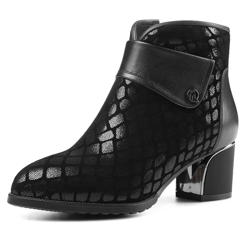 

Rivets heel height 5cm Ankle boots woman casual shoes suede leather point toe Strange Style zip autumn Comfortable