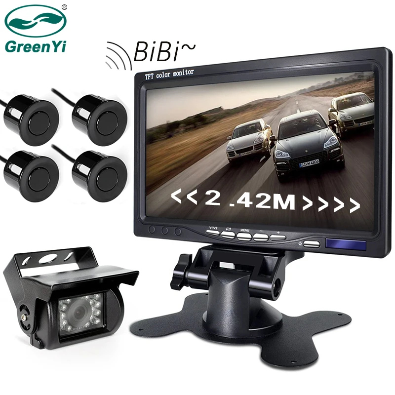

GreenYi Truck Dedicated Visible Parking Sensor Night Vision Backup Camera 7 inch Vehicle Reverse Monitor For Bus Car
