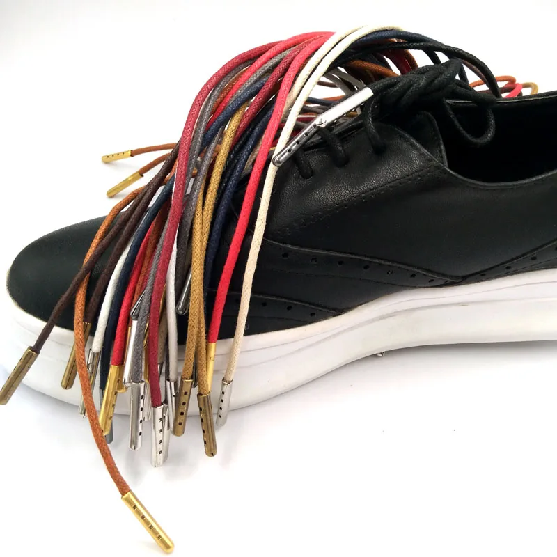 1-12 Pairs Dark Gray  High Quality Unise Laces Waxed Round Shoelaces Sneaker Solid Polyester Twisted Shoes Metal Head Shoelaces