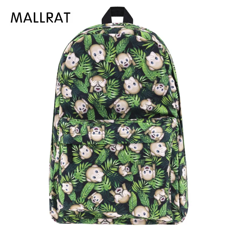 MALLRAT School Bags for Teenage Girls Backpack Women Funny Monkeys Weed Print New Mochila Bookbag Sac