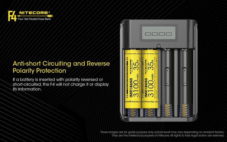 NEW NITECORE F4 Battery chager Four-Slots Flexible Power Bank USB charging LCD screen Charger with 4pcs 18650 3500mAh batteries