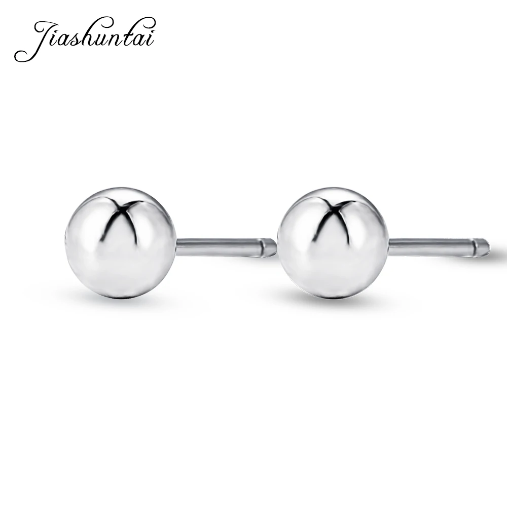 JIASHUNTAI стерлингового серебра 925 Круглые бусины Серьги гвоздики для женщин Серебряные маленькие стильные серьги Модные ювелирные изделия