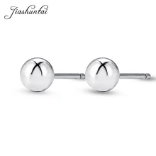 JIASHUNTAI стерлингового серебра 925 Круглые бусины Серьги гвоздики для женщин Серебряные маленькие стильные серьги Модные ювелирные изделия