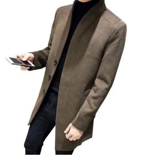 

2018 Autumn Winter Men Wool Trench Coat Men's Medium-Long Trench Slim Fit Overcoat Male Coats Fashion Casual Jacket Outerwear