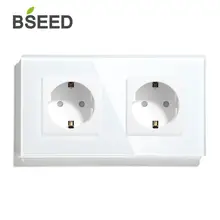 BSEED двойная розетка настенная розетка стандарта ЕС белого и черного цвета с золотыми с украшением в виде кристаллов Стекло Панель 157 мм 16A 110 V-250 V