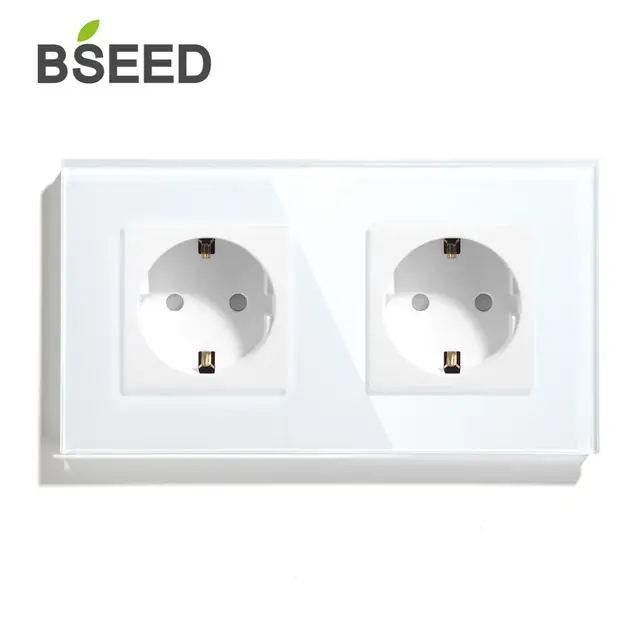 BSEED-Enchufe de superficie doble, toma de corriente de pared con panel de vidrio, estándar para la UE, con 1 año de garantía, disponible en blanco, negro y color oro, 16A 110V-250V, 157mm BSEED-Enchufe de superficie doble, toma de corriente de pared con panel de vidrio, estándar para la UE, con 1 año de garantía, disponible en blanco, negro y color oro, 16A 110V-250V, 157mm