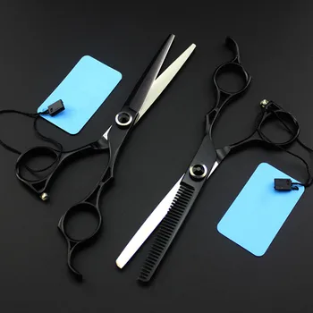 

professional Japan 440c 6 '' black gem hair scissors haircut cutting barber makas scissor thinning shears hairdressing scissors
