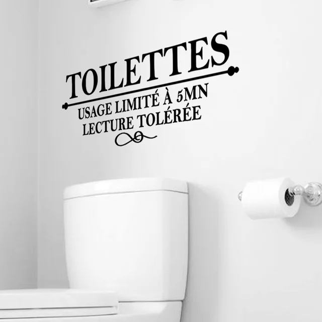 Lettres modernes TOILETTES Stickers muraux étanche amovible décalcomanie toilette porte papier peint pour WC décoration de