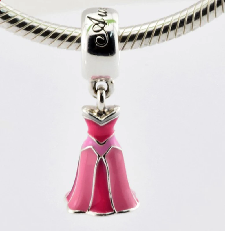 

Fits European Style Bracelets Aurora's Pink Dress Silver Beads 100% Real 925 Sterling Silver Charms DIY Making Jewelry FL345