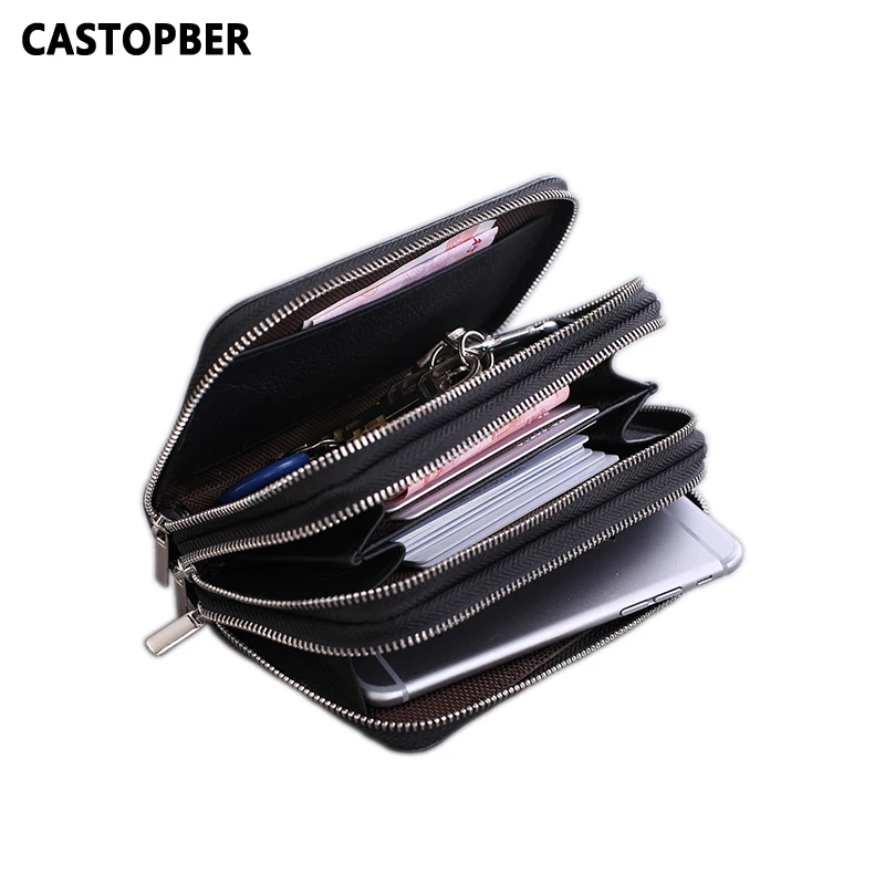 

Key Wallet Genuine Leather For Men Cell Phone Case Multifunctional Man Key Holder 3 Zipper Day Clutch Housekeeper Organizer Bag