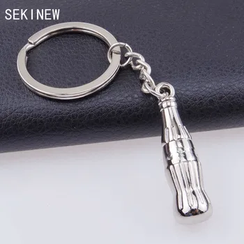 

SEKINEW High Simulation Coke Bottle Keychain Mini Cola Zinc Alloy Metal Silver Plated Key Holder Car Ornament Accessories