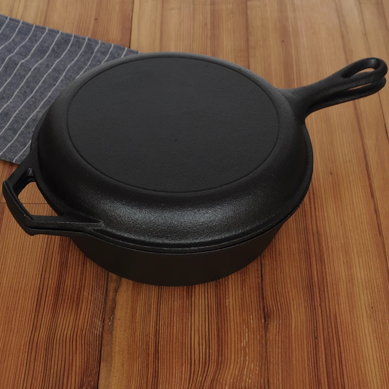 Heavy raw cast iron dual purpose saucepan soup pot thickened frying pan without coating non