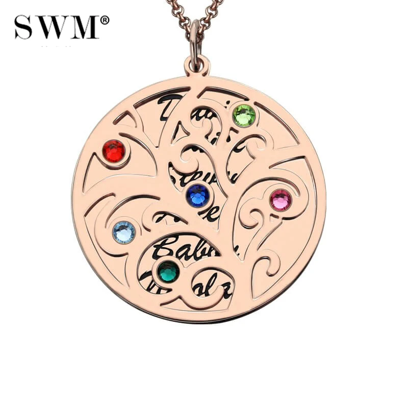 Women's Custom Stone Necklace Colar Necklaces Vintage Jewelry Rose Gold Chain Pendants Family Tree of Life for Mom Grandma цена Women's Custom Stone Necklace Colar Necklaces Vintage Jewelry Rose Gold Chain Pendants Family Tree of Life for Mom Grandma цены онлайн