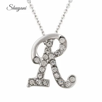 

Hot Summer Style Rhinestone Initial R Letter Pendant Rolo Chain Necklace As Women Bridal Gift