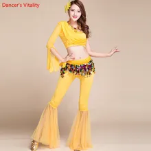 Стиль, костюм для танца живота, танцевальный комплект, одежда для танца живота, платье для индийского танца, комплект из 2 предметов, топ и юбка, сценическое представление
