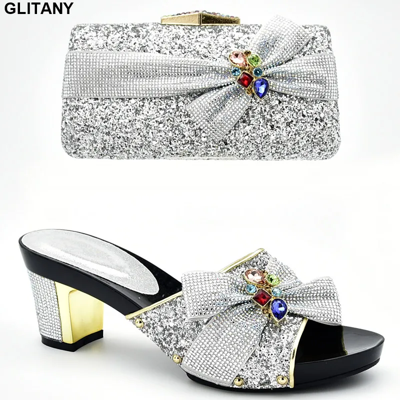 

New Arrival Rhinestone Shoe and Bag Set for Party In Women Luxury Women Shoes Nigerian Women Party Shoes with Bag Set High Heels