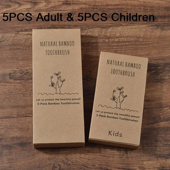 5pc adults 5pc kids 20 штук в упаковке; костюм для родителей и детей; Мягкая зубная щетка с щетиной; Bamboo brosse a dent cepillo dientes Eco Capitellum; зубная щетка из бамбукового волокна - Цвет: 5pc adults 5pc kids