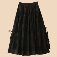 Весна и лето новые кружевные Свободные плиссированные юбки женские винтажные хлопковые и льняные тонкие юбки до щиколотки женские