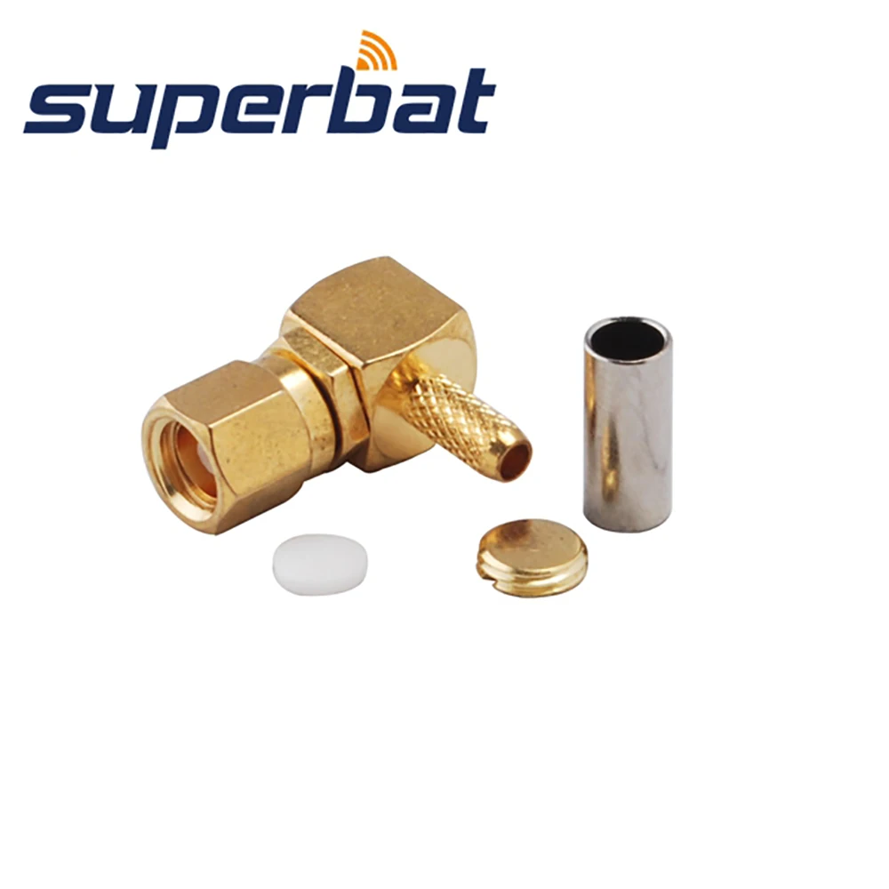 Superbat SMC Male Right Angle Crimp RF Coaxial Connector for RG174 RG178 RG316 LMR100 Coaxial Cable-Durable Electronic Component