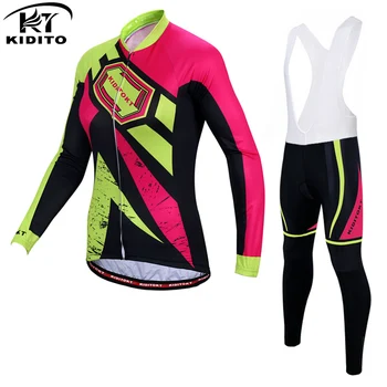 

KIDITOKT 2019 Women Winter Thermal Fleece Cycling Jersey Sets Racing Bicycle Cycling Clothing Suit Mountain Bike Cycling Clothes