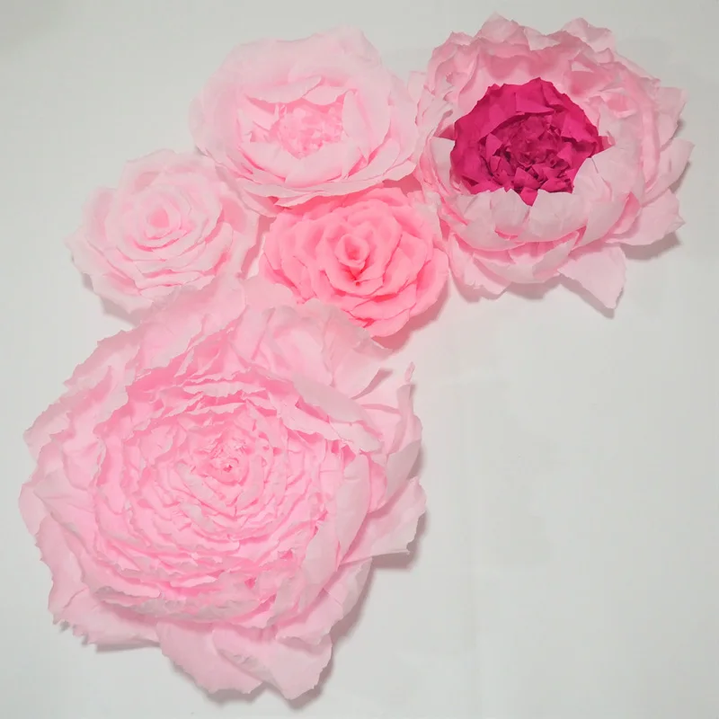 

2018 Baby Pink Giant Crepe Paper Flowers Aritificial Backdrop 5PCS For Wedding & Event Deco Baby Nursery Baby Shower Fashion