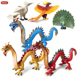 Oenux оригинальный Моделирование Китайский дракон феникс красный павлин фигурки Птица ПВХ реалистичные фигурки Развивающие детские игрушки