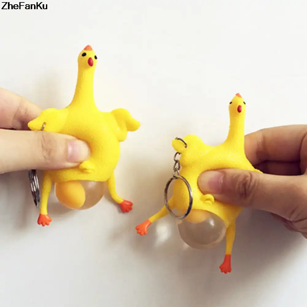 1 pc Criativo Splat Bola Ventilação Brinquedo Engraçado Galo Põem Ovos Anti Stress Produtos de Frango Com Imprensa Ovo de Galinha Tem ovo Da Novidade Keychain