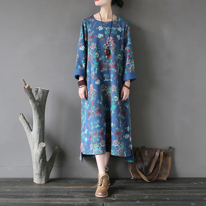 Flower Print Women Long Pullover Hoodies Winter Autumn Vintage Design Sweatshirt Hoodie Women