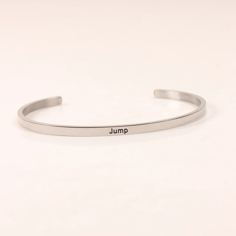 

Jump Stainless Steel Message Bangles Engraved Positive Inspirational Quote Cuff Bracelets Mantra Band Bracelets For Women