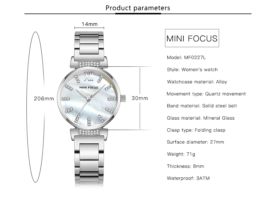 MINIFOCUS Модные кварцевые часы для женщин часы для девушек известный бренд наручные часы женские часы Montre Femme Relogio MF0227L. 01