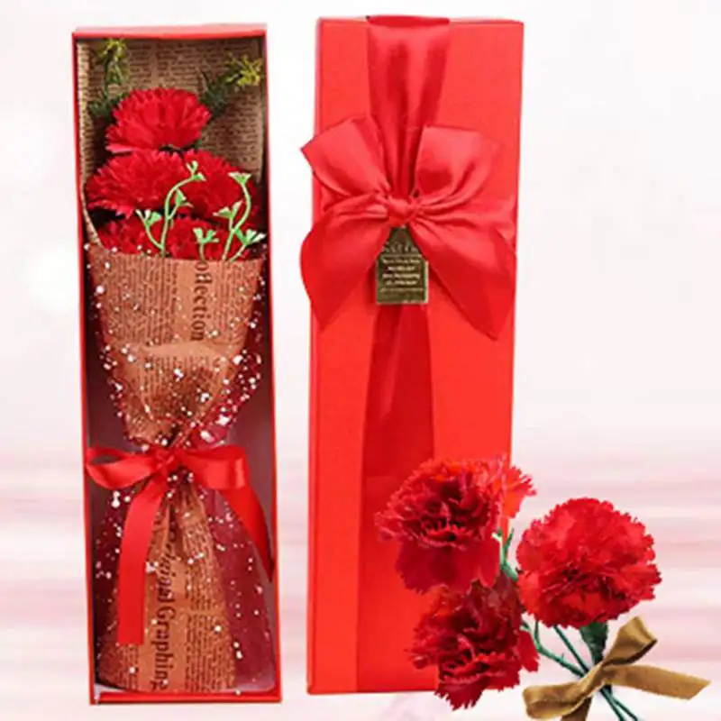 

New 5 Pcs/lot Wrapped Carnation Bouquet with Gift Box Multifunctional Artificial Blossom for Mother's Day Home Decor