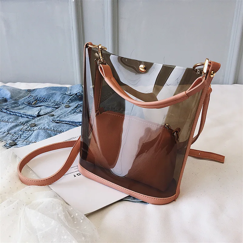 Amberler женская ПВХ женская сумка из ткани сумка высокого качества женская сумка на плечо модная прозрачная сумка через плечо Повседневная сумка-мессенджер - Цвет: Розовый