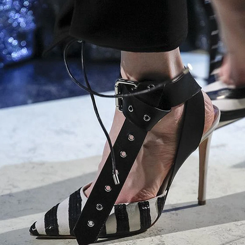 

Buckle Decor Women Pumps Pointed Toe Runway Chic Star High Heels Genuine Leather Thin Heels Plus Size 2019 New Pumps Shoes