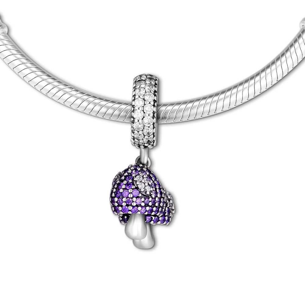 

CKK 925 Sterling Silver Siamesed Mushroom Charm,Purple CZ Fits for Bracelet Charms for DIY Jewelry Making Gift