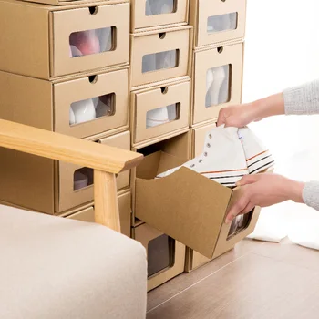 

Recommend 2PCS Kraft Paper Dormitory Transparent Shoe Box Clear Plastic Simple Drawer Boots Storage Box