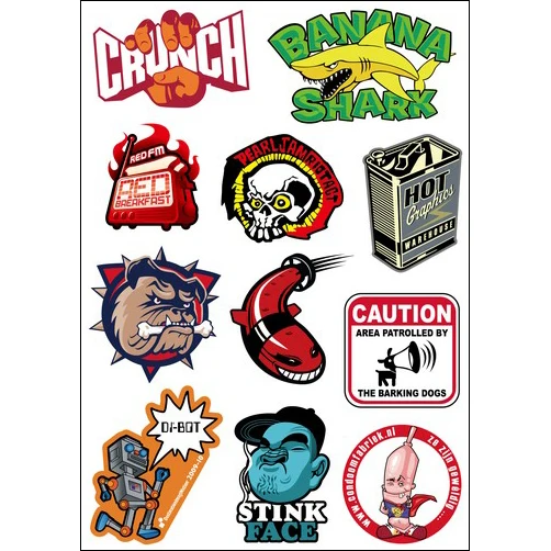 11x Sticker Retro Cartoon Caution A4 Size Phone iPad Tablet Laptop Luggage Skateboard Bicycle Motorcycle Auto Car Styling Decal