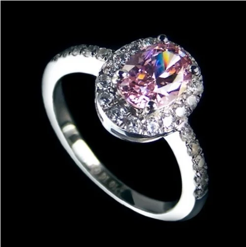 Oval Style Solid 750 Gold Pink Ring 2CT Synthetic Diamonds Anniversary